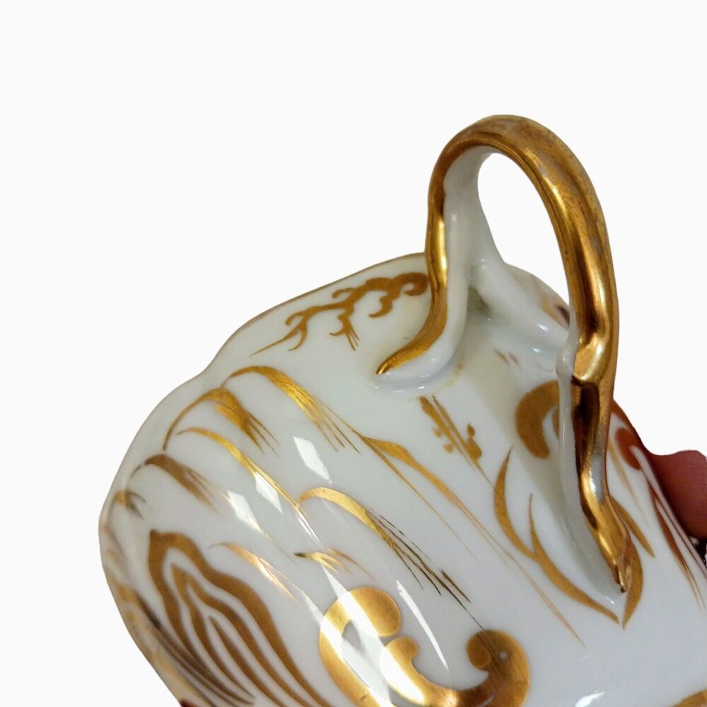 4 Pieces 24k Gold Hand Painted TEA CUP SAUCERS SET Scalloped Hollywood Regency - Picture 14 of 16